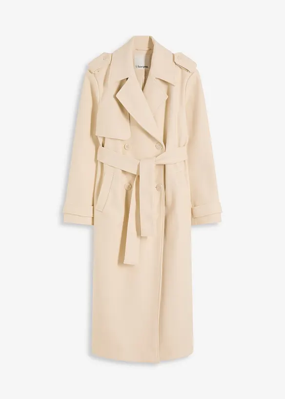 Trenchcoat in Wolloptik in beige von vorne - bonprix