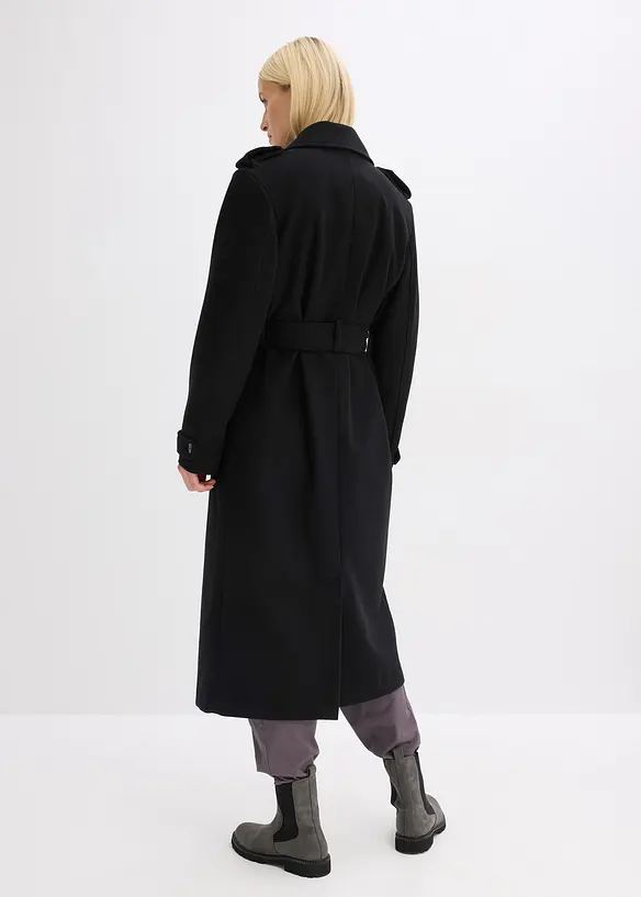 Trenchcoat in Wolloptik in schwarz von hinten (Totalaufnahme) - bonprix