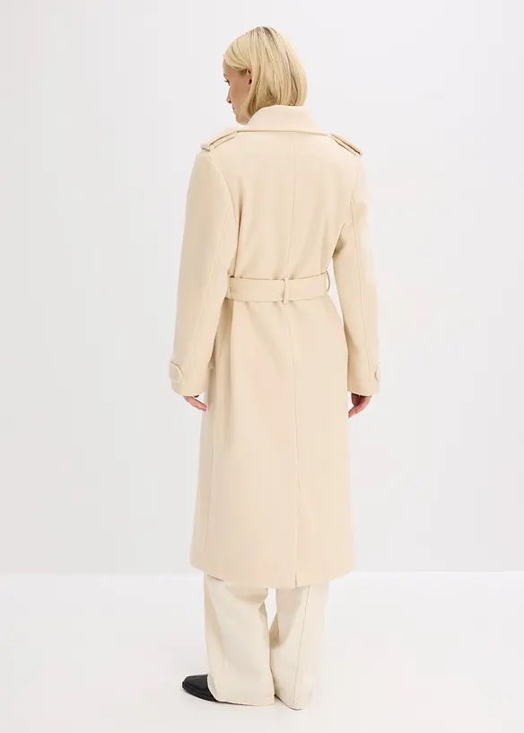 Trenchcoat in Wolloptik in beige von hinten (Totalaufnahme) - bonprix