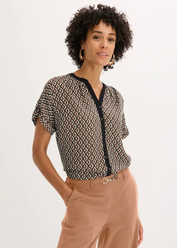 Oversize-Bluse aus fließendem Chiffon in braun von vorne (im Anschnitt) - bonprix