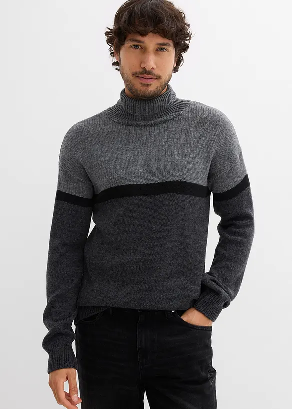 Rollkragenpullover in Regular Fit in grau von vorne (im Anschnitt) - bonprix