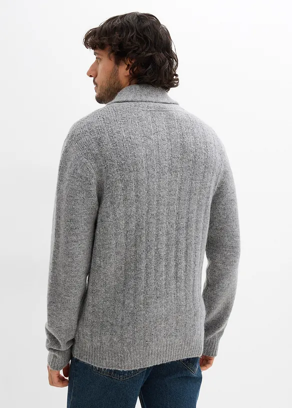 Strickjacke mit Rippenmuster in grau von hinten (im Anschnitt) - bonprix