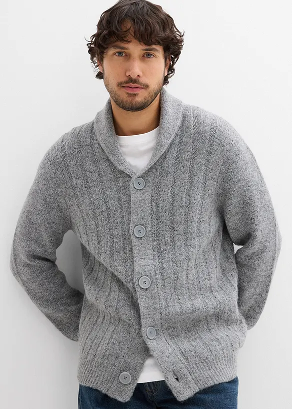 Strickjacke mit Rippenmuster in grau von vorne (im Anschnitt) - bonprix