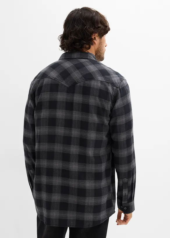 Flanellhemd aus reiner Baumwolle in schwarz von hinten (im Anschnitt) - bonprix