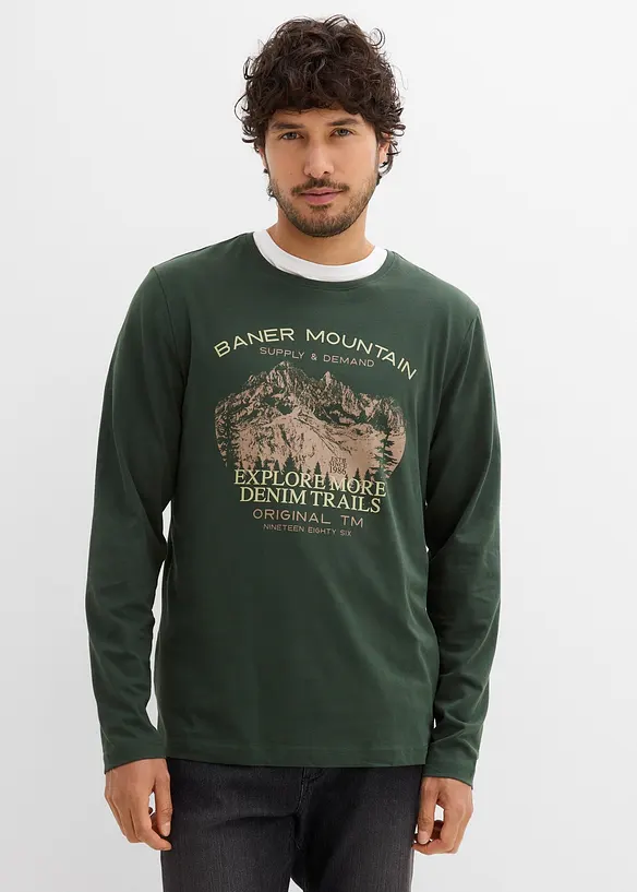 Langarmshirt (2er Pack) in grün von vorne (im Anschnitt) - bonprix