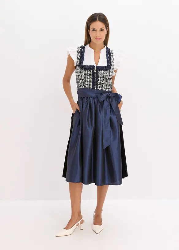 Dirndl und Schürze (2-tlg.Set) in blau von vorne (Totalaufnahme) - bonprix