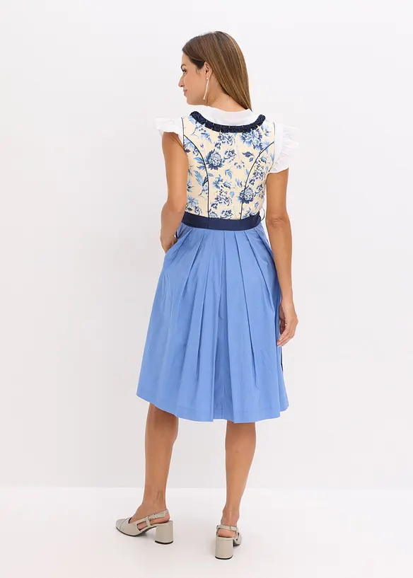 Dirndl mit bestickter Schürze (2-tlg.Set) in blau von hinten (Totalaufnahme) - bonprix