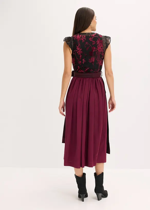 Dirndl mit Samt in Midilänge (2-tlg.Set) in rot von hinten (Totalaufnahme) - bonprix