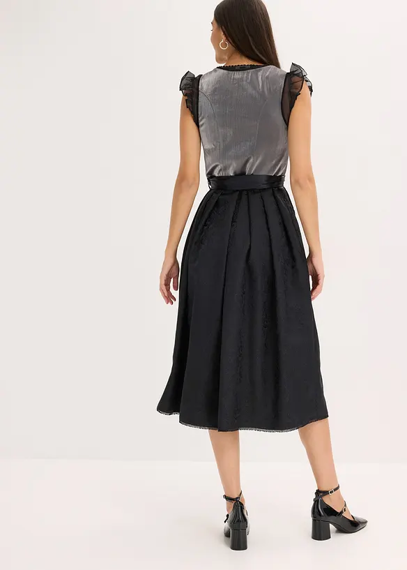 Dirndl mit glänzendem Mieder (2-tlg.Set) in schwarz von hinten (Totalaufnahme) - bonprix