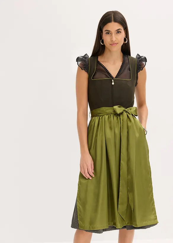 Dirndl und Schürze (2-tlg.Set) in grün von vorne (Totalaufnahme) - bonprix