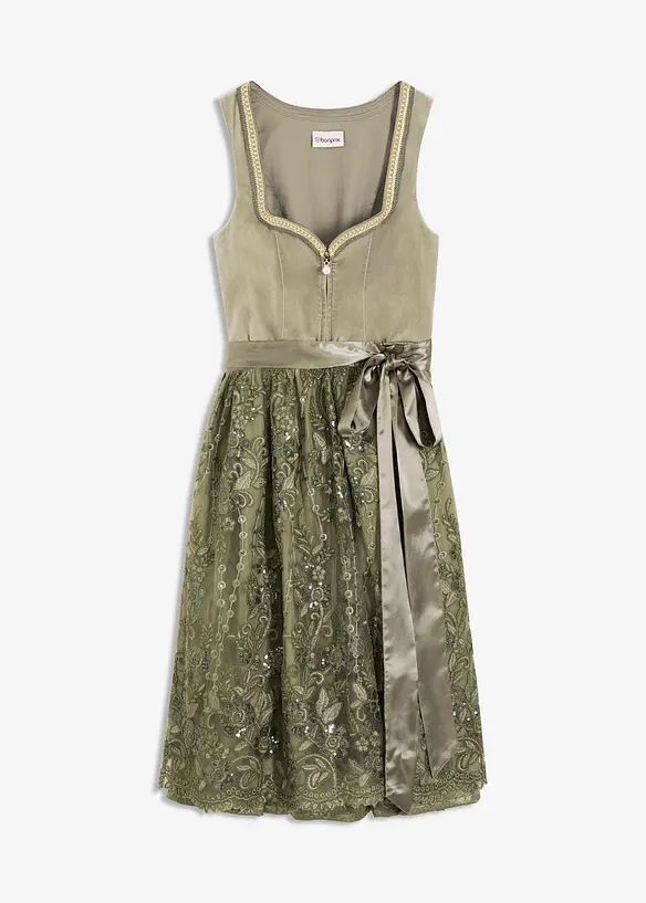 Dirndl mit Pailletten Schürze (2-tlg.Set) in grün von vorne - bonprix