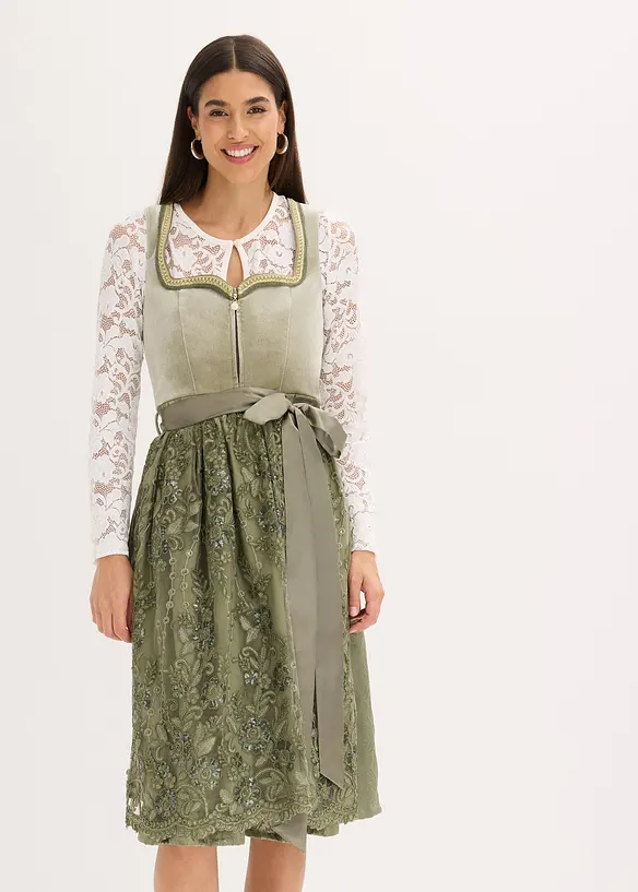 Dirndl mit Pailletten Schürze (2-tlg.Set) in grün von vorne (Totalaufnahme) - bonprix