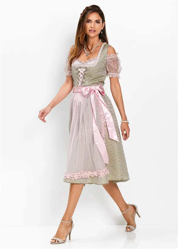 Dirndl mit Perlen (2-tlg.Set) in grün von vorne (Totalaufnahme) - bonprix