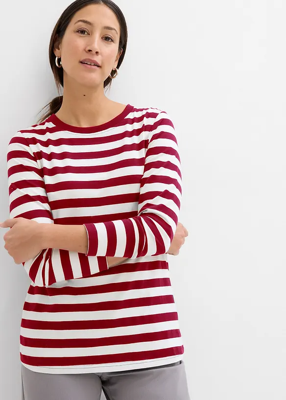 Streifenshirt aus reiner Bio-Baumwolle in rot von vorne (im Anschnitt) - bonprix
