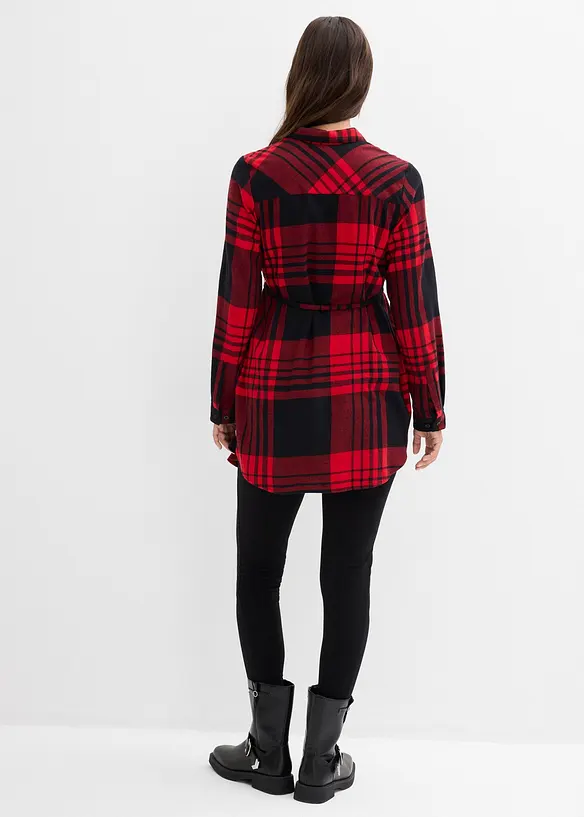 Lange Umstandsbluse aus weichem Baumwoll-Flanell in rot von hinten (im Anschnitt) - bonprix