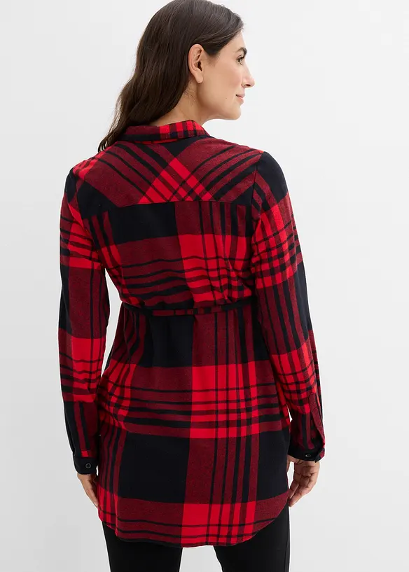 Lange Umstandsbluse aus weichem Baumwoll-Flanell in rot von hinten (im Anschnitt) - bonprix