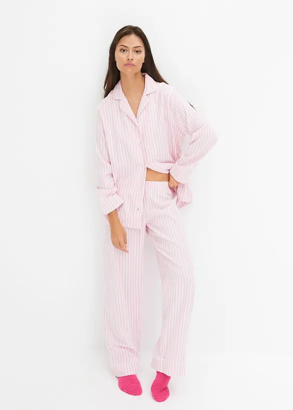 Gewebter Flanell Pyjama mit Geschenktasche in rosa von vorne (Totalaufnahme) - bonprix