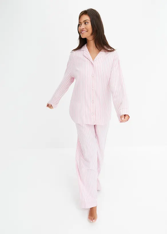 Gewebter Flanell Pyjama mit Geschenktasche in rosa im Look von vorne (Totalaufnahme) - bonprix