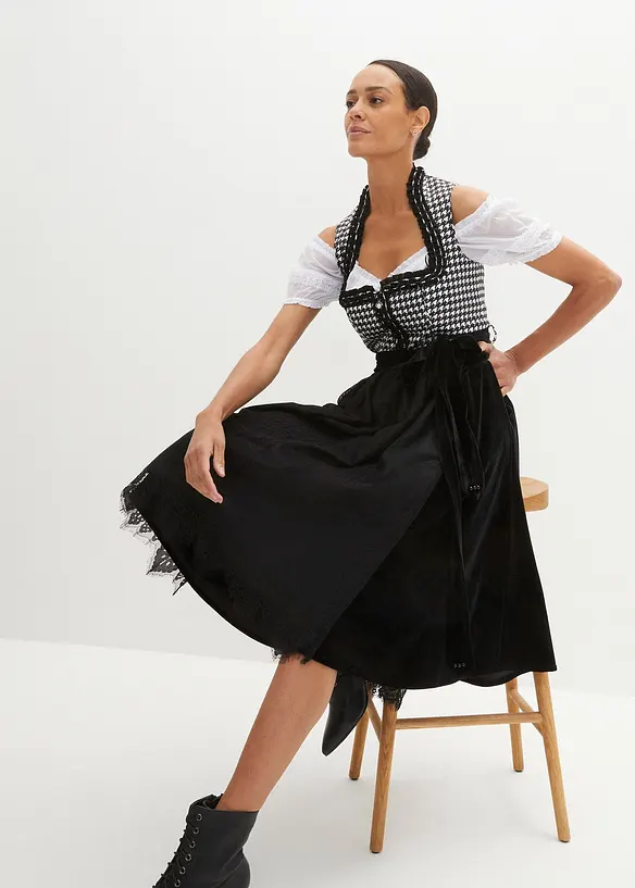 Dirndl mit Samtrock (2-tlg.Set) in schwarz von vorne (Totalaufnahme) - bonprix