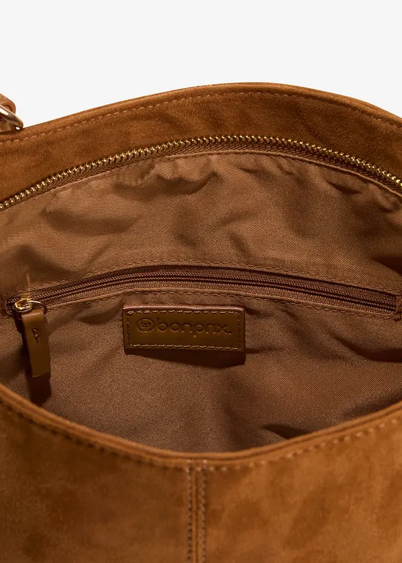 Handtasche im Velourslederoptik in braun geöffnet - bonprix