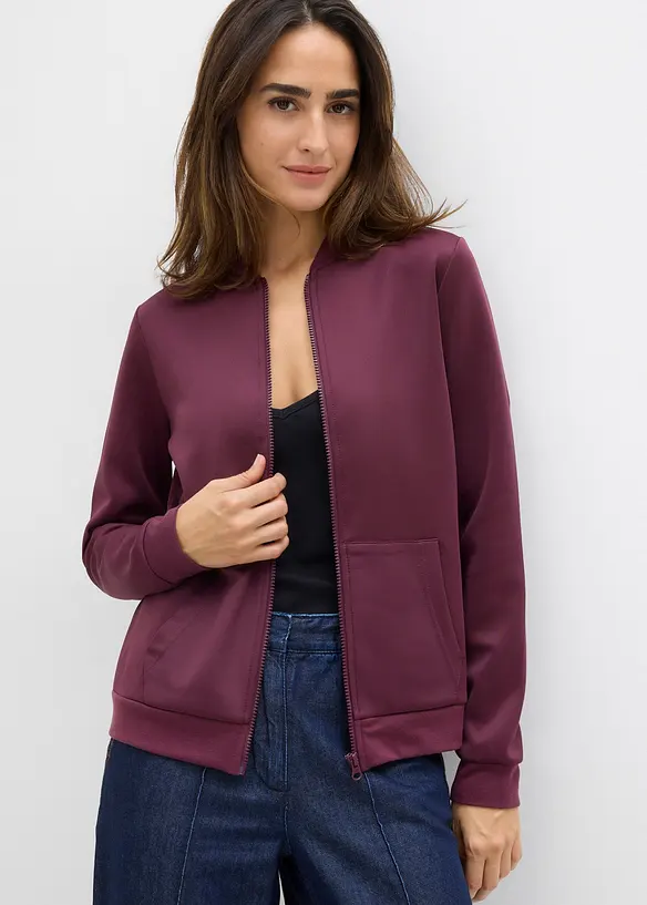 Sweatjacke aus Scuba mit Reißverschluss in rot von vorne (im Anschnitt) - bonprix