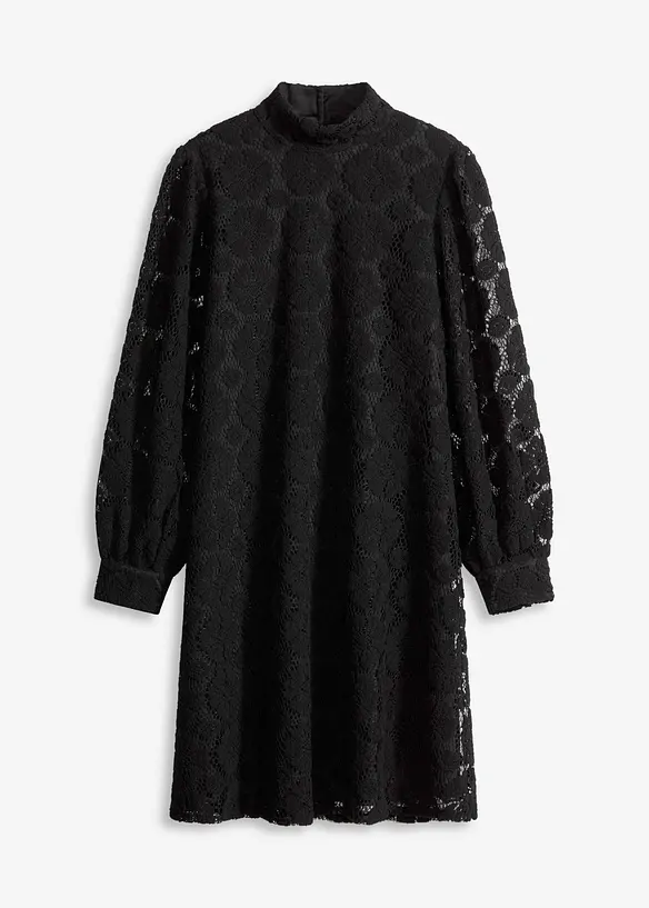 Minikleid aus Spitze in schwarz von vorne - bonprix