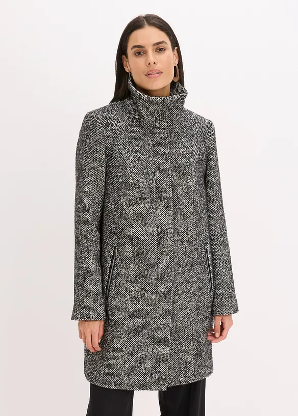 Kurzmantel aus softem Bouclé in schwarz von vorne (Totalaufnahme) - bonprix
