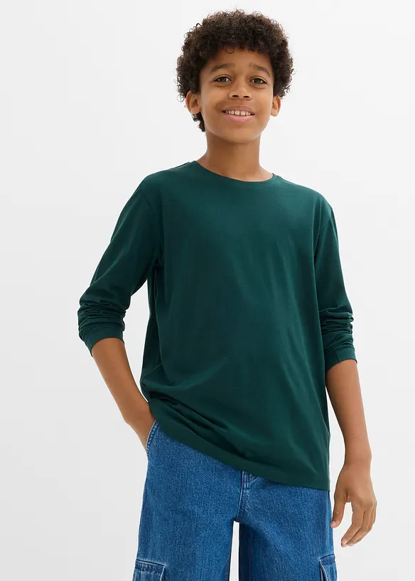 Langarmshirt mit Bio Baumwolle (3er-Pack) in weiß von vorne (im Anschnitt) - bonprix