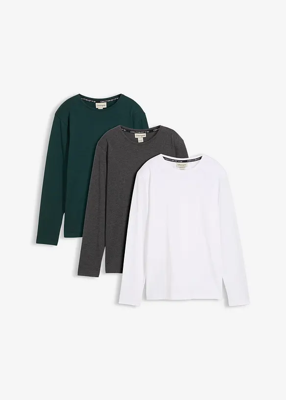 Langarmshirt mit Bio Baumwolle (3er-Pack) in weiß von vorne - bonprix