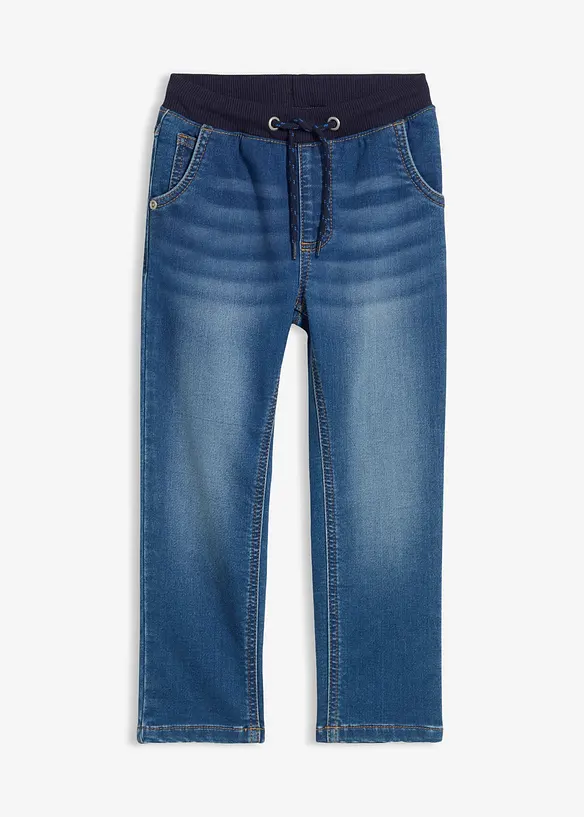 Regular Fit Sweat-Schlupfjeans, Straight in blau von vorne - bonprix