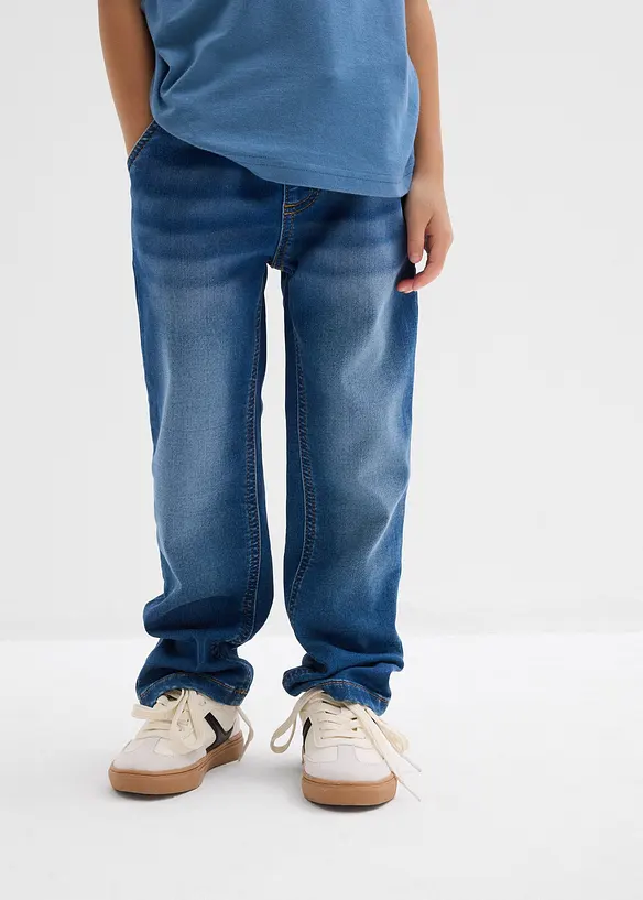 Regular Fit Sweat-Schlupfjeans, Straight in blau von vorne - bonprix