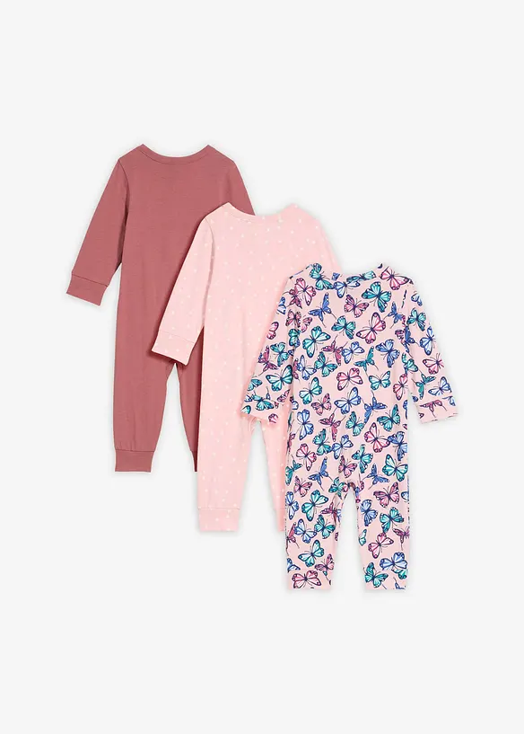 Baby Strampler aus reiner Bio-Baumwolle (3er Pack) in lila von hinten - bonprix