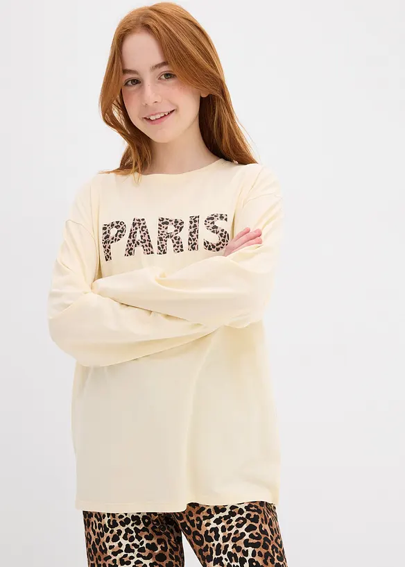Oversize Langarmshirt aus reiner Bio-Baumwolle in beige von vorne (im Anschnitt) - bonprix