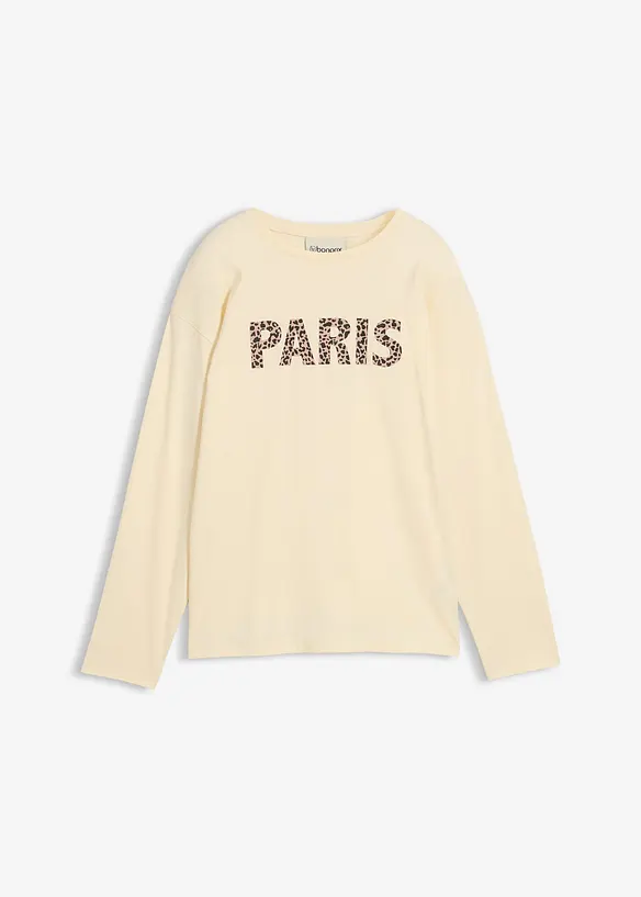 Oversize Langarmshirt aus reiner Bio-Baumwolle in beige von vorne - bonprix