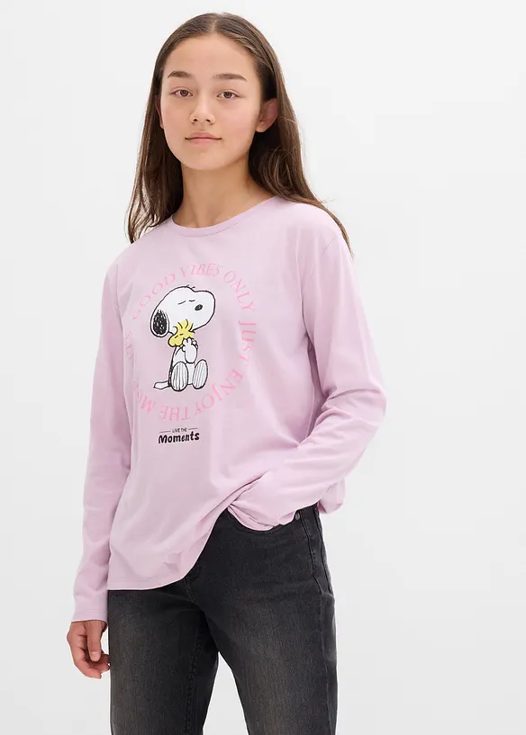 Peanuts Langarmshirt mit Snoopy in lila von vorne (im Anschnitt) - Peanuts