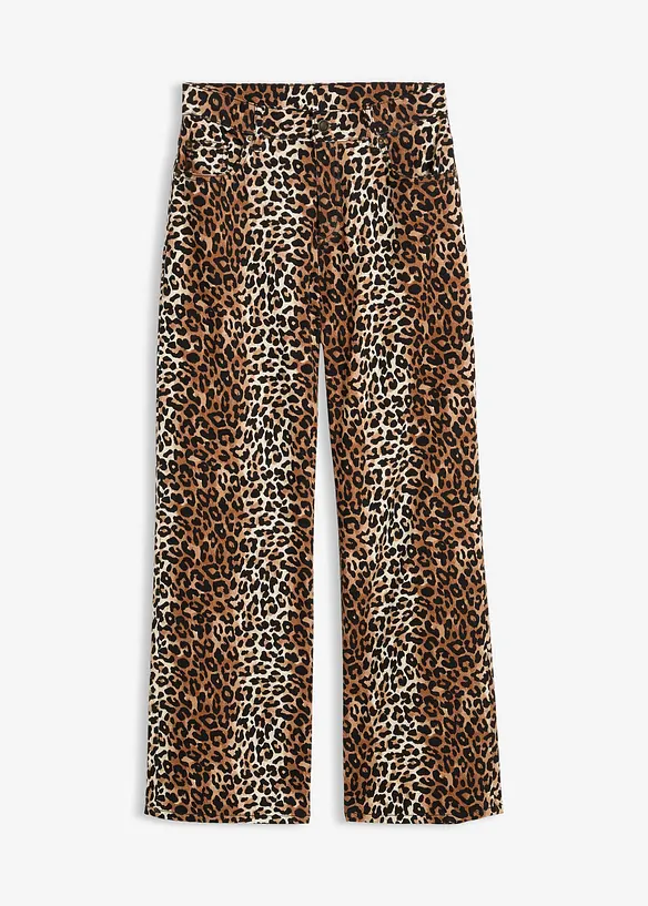 Wide-Leg-Jeans Mid Waist in beige von vorne - bonprix