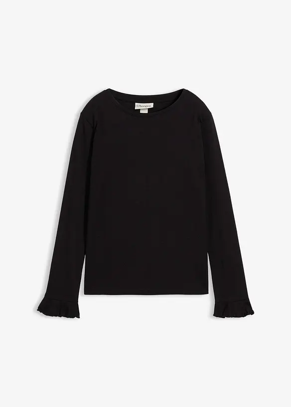 Langarmshirt aus elastischem Bio-Baumwoll-Mix in schwarz von vorne - bonprix