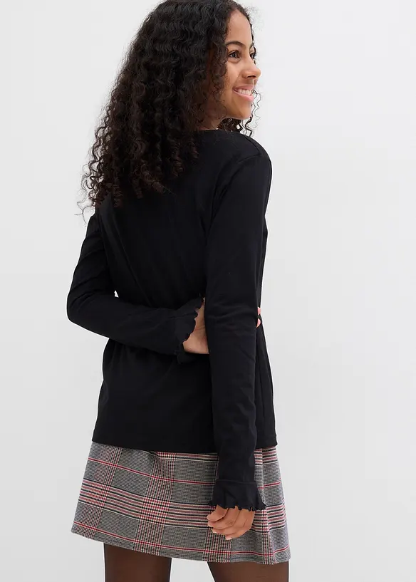 Langarmshirt aus elastischem Bio-Baumwoll-Mix in schwarz von hinten (im Anschnitt) - bonprix