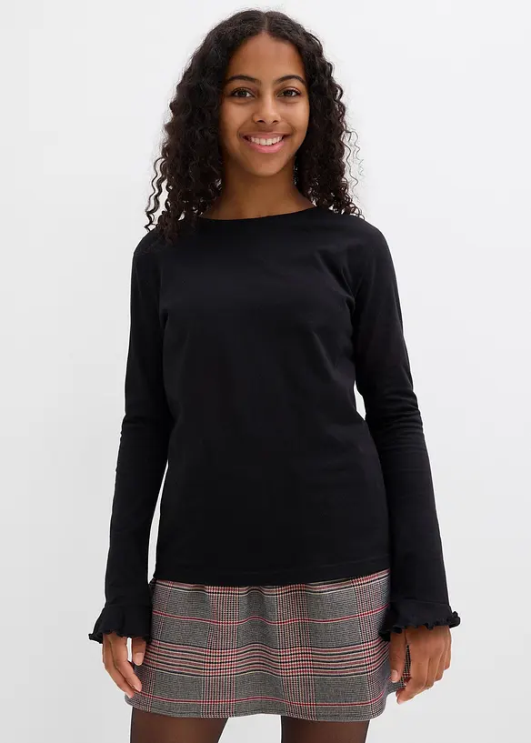 Langarmshirt aus elastischem Bio-Baumwoll-Mix in schwarz von vorne (im Anschnitt) - bonprix