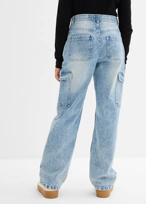 Weite Cargo-Jeans Mid Waist in blau von hinten - bonprix