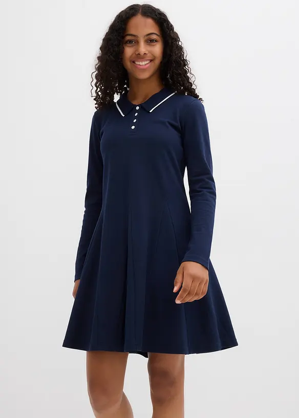 Ausgestelltes Shirtkleid aus reiner Bio-Baumwolle in blau von vorne (Totalaufnahme) - bonprix