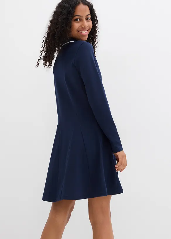 Ausgestelltes Shirtkleid aus reiner Bio-Baumwolle in blau von hinten (Totalaufnahme) - bonprix