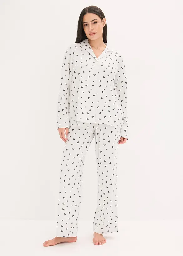 Oversized Pyjama mit Knopfleiste in weiß von vorne (Totalaufnahme) - bonprix