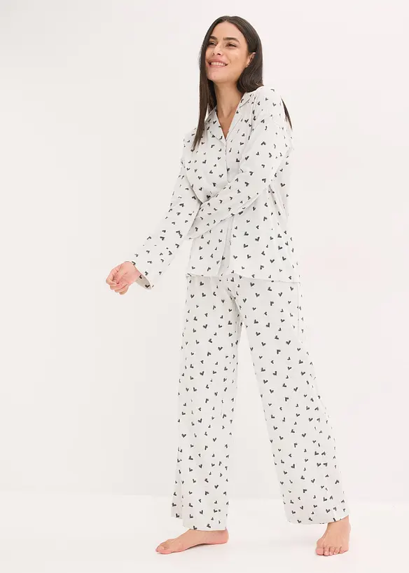 Oversized Pyjama mit Knopfleiste in weiß im Look von vorne (Totalaufnahme) - bonprix