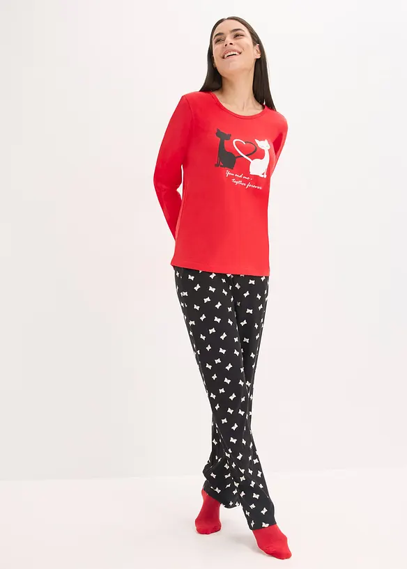 Pyjama mit Schlafmaske in rot im Look von vorne (Totalaufnahme) - bonprix