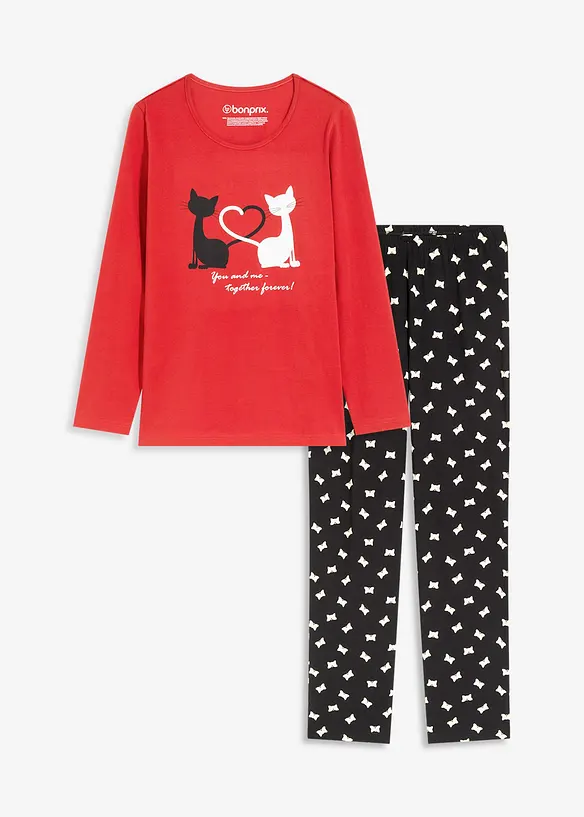 Pyjama mit Schlafmaske in rot von vorne - bonprix