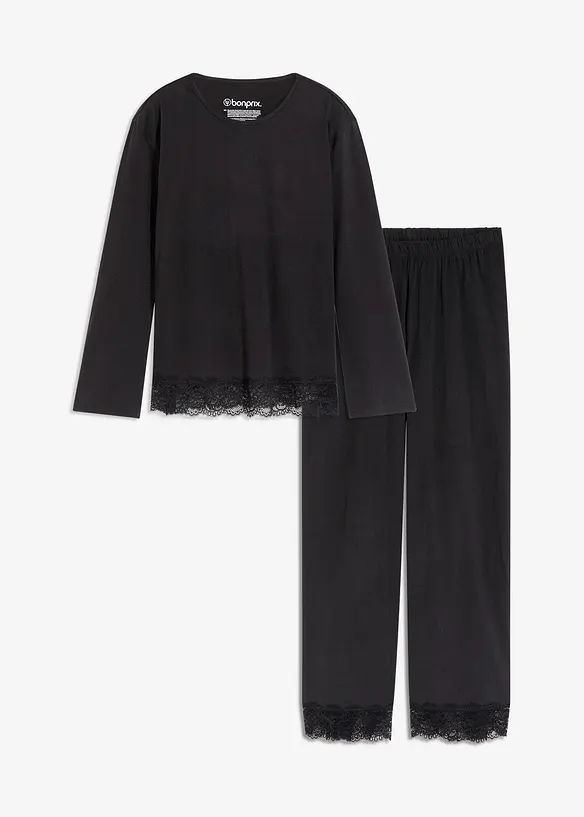 Pyjama aus weicher Baumwolle in schwarz von vorne - bonprix