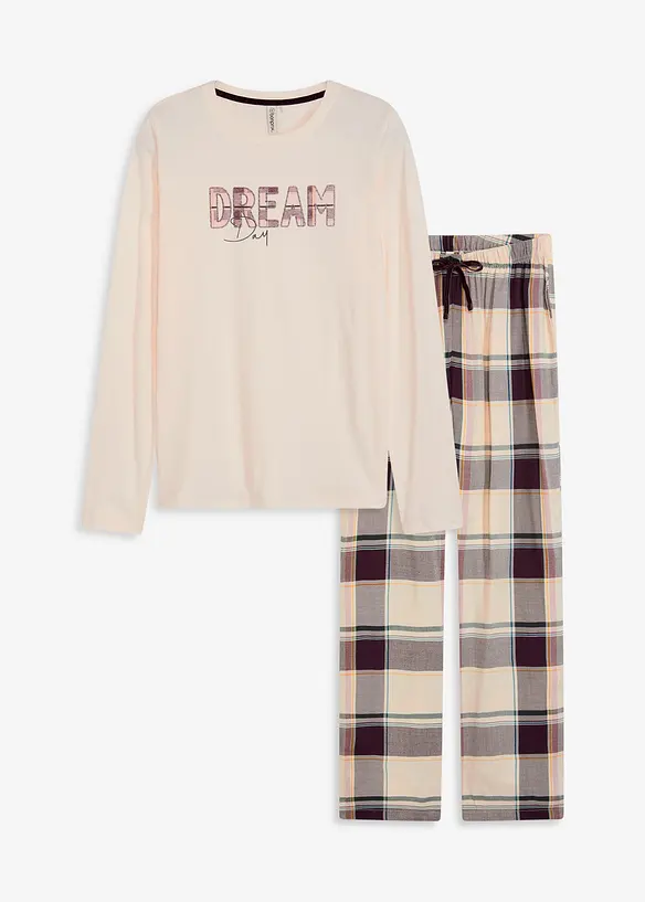 Pyjama mit weicher Webhose und Geschenktasche in beige von vorne - bonprix