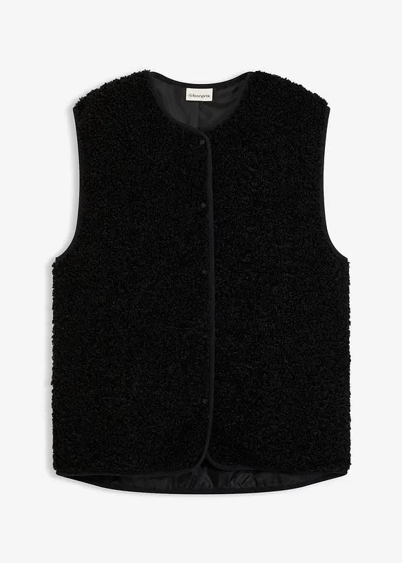 Teddy-Weste in schwarz von vorne - bonprix