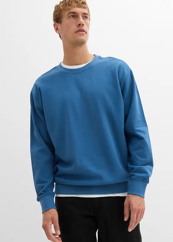 Oversize-Sweatshirt aus reiner Bio-Baumwolle in blau von vorne (im Anschnitt) - bonprix